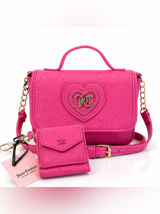 Juicy Couture Handbags - Juicy Couture Bright Pink Heart Logo Crossbody with Wallet